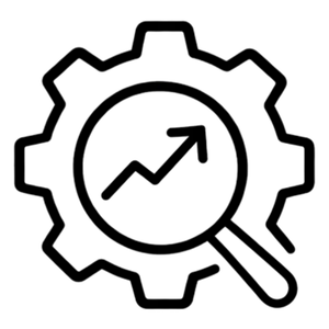 Optimization and support icon showing a gear with a growth chart, representing performance improvements and ongoing support